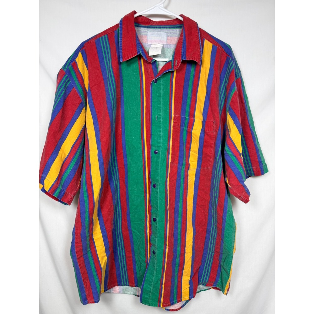 Tomato Vintage Mens Shirt XL Multicolor Vertical Stripe Kidcore Artist USA Made